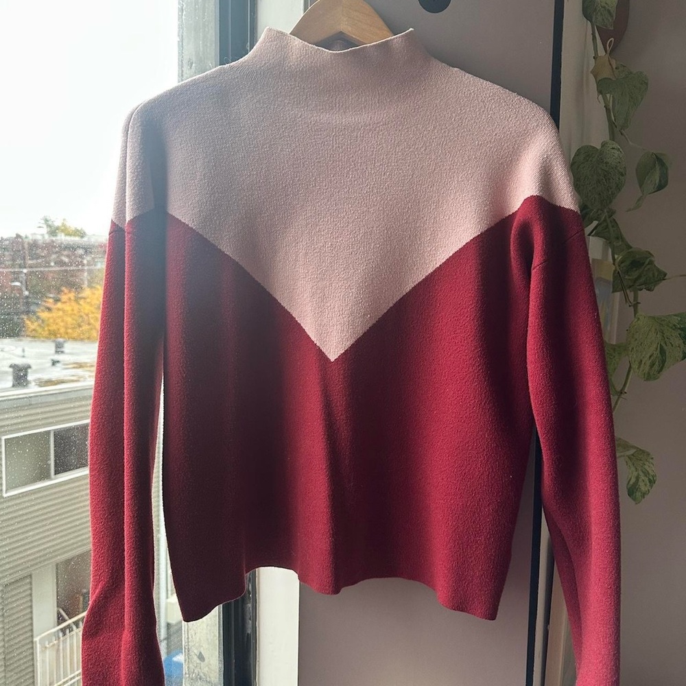 Cynthia Rowley Pink and Red Turtleneck Sweater